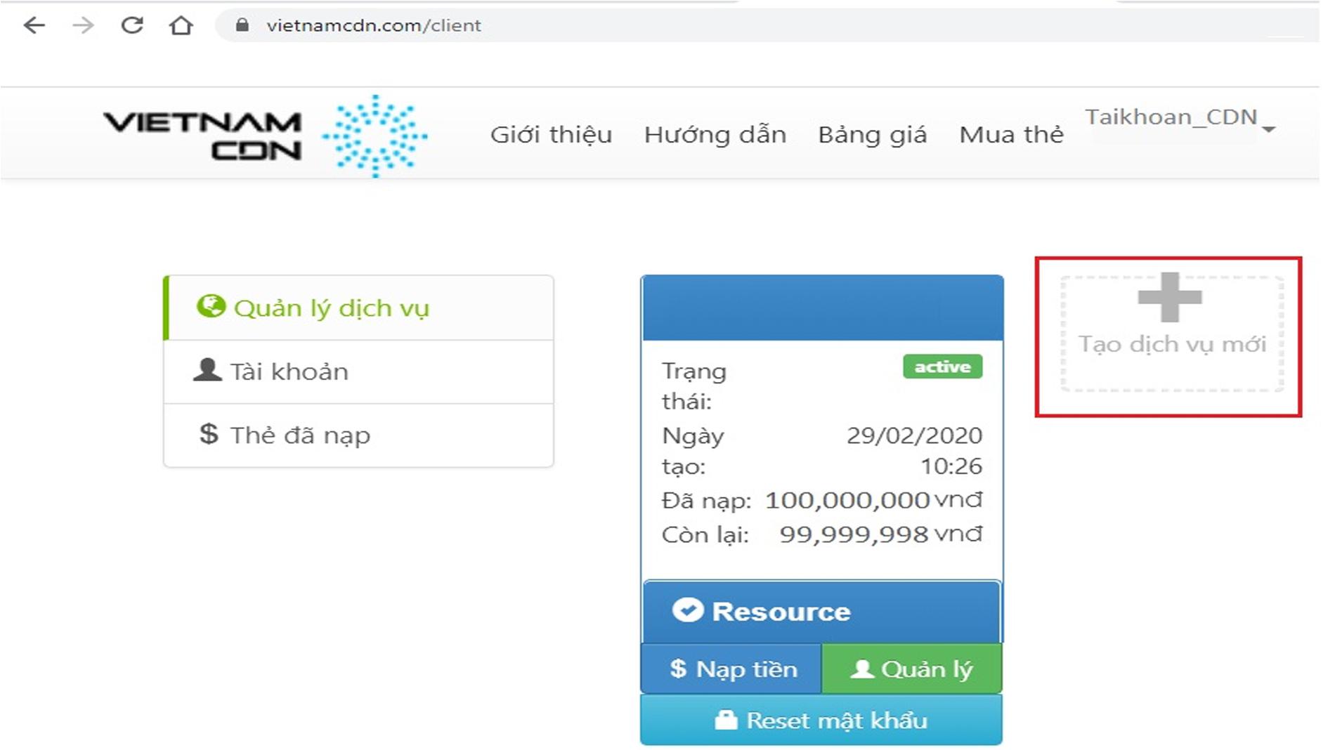 Hướng dẫn thanh toán và tạo tài khoản dịch vụ