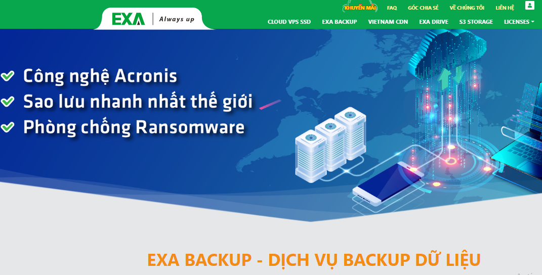 Những tính năng vượt trội của dịch vụ EXA Backup
