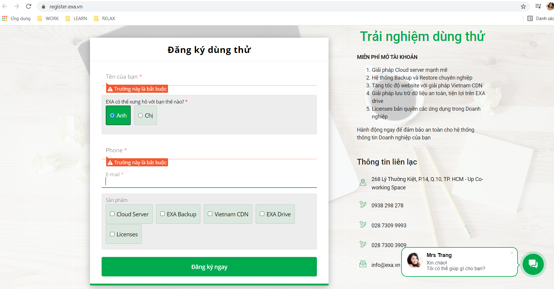 Hướng dẫn đăng ký sử dụng thử miễn phí dịch vụ EXA Backup